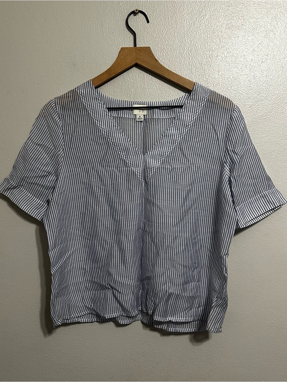 a new day Blue and White Striped V-Neck Blouse